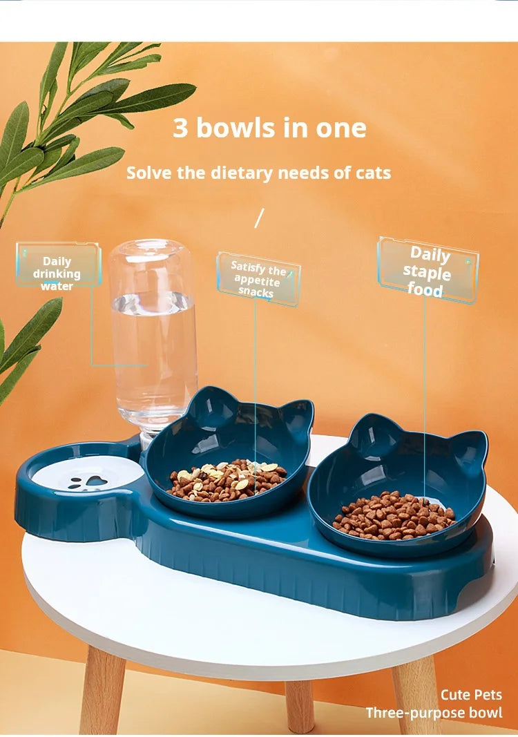 Elevated Pet Bowl Set - 3-in-1 Water & Food Station