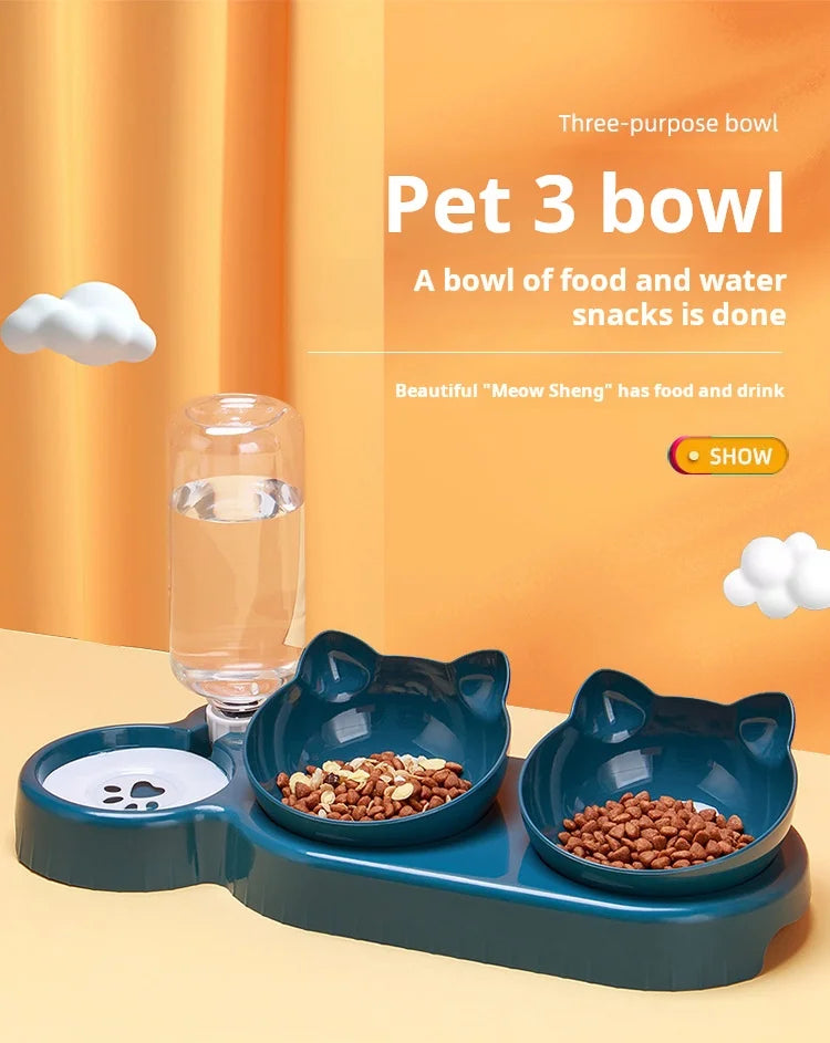 Elevated Pet Bowl Set - 3-in-1 Water & Food Station